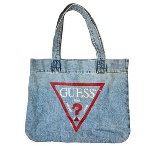 VINTAGE GUESS JEANS Denim  Stone Wash TOTE Bag Purse Dated 1994 USA G. Marciano*